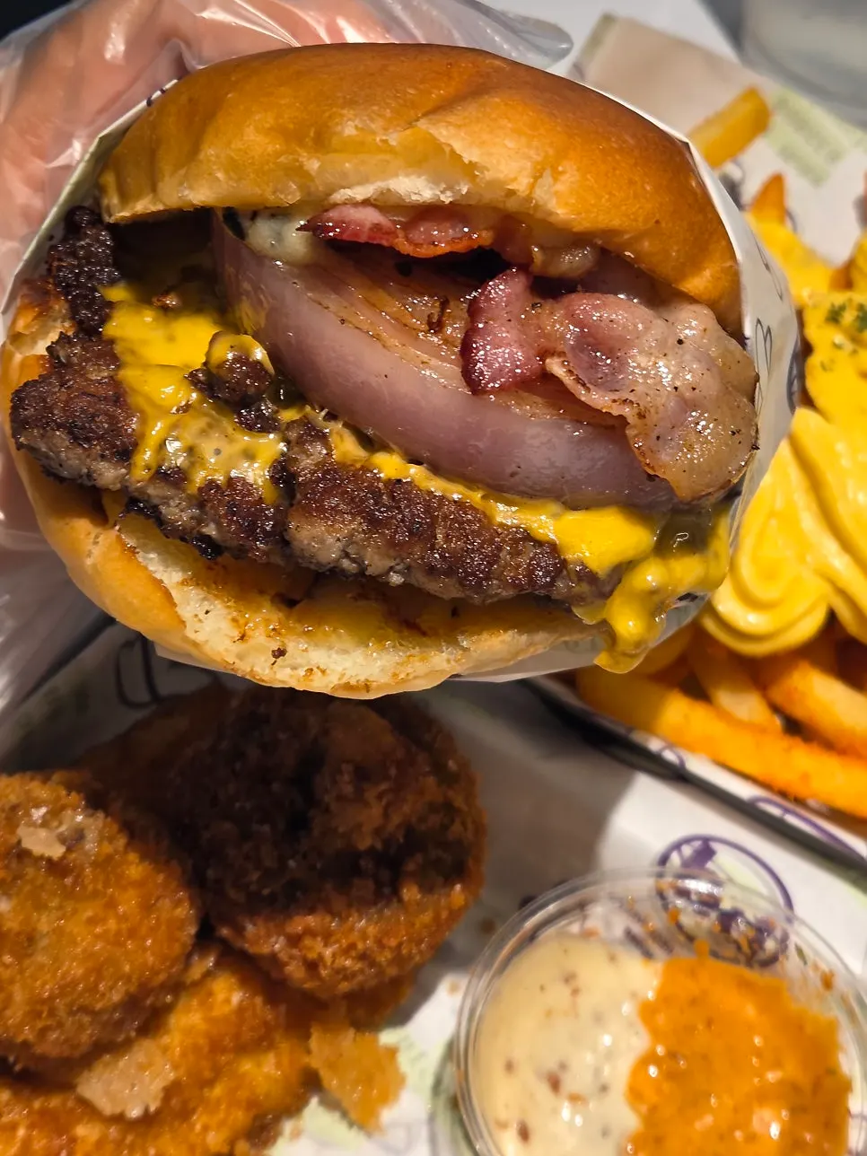 Double cheese burger with grilled onions and cheese