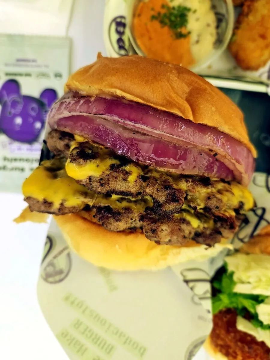 bd Burger's double cheese burger with melted cheese