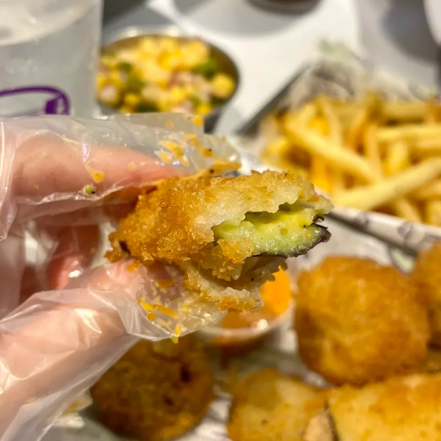 Crispy mushroom and eggplant fritter side