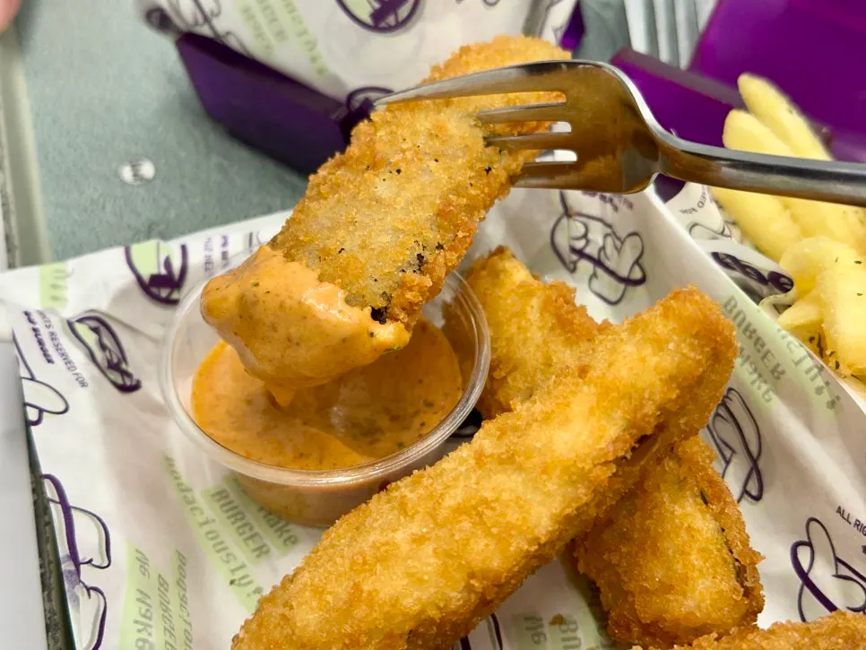 Eggplant fritters with a mildly spicy sauce