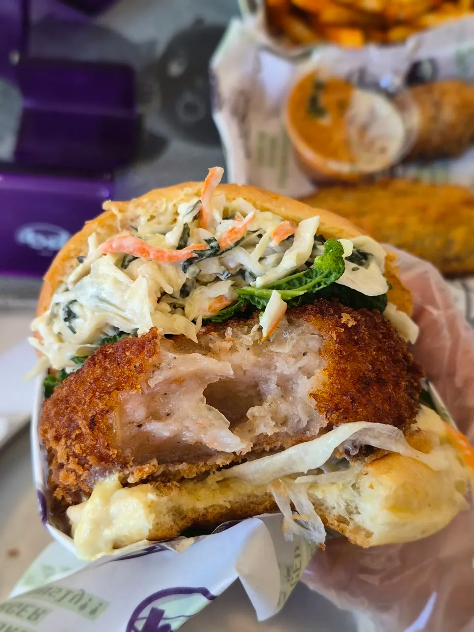 Shrimp burger with wasabi sauce