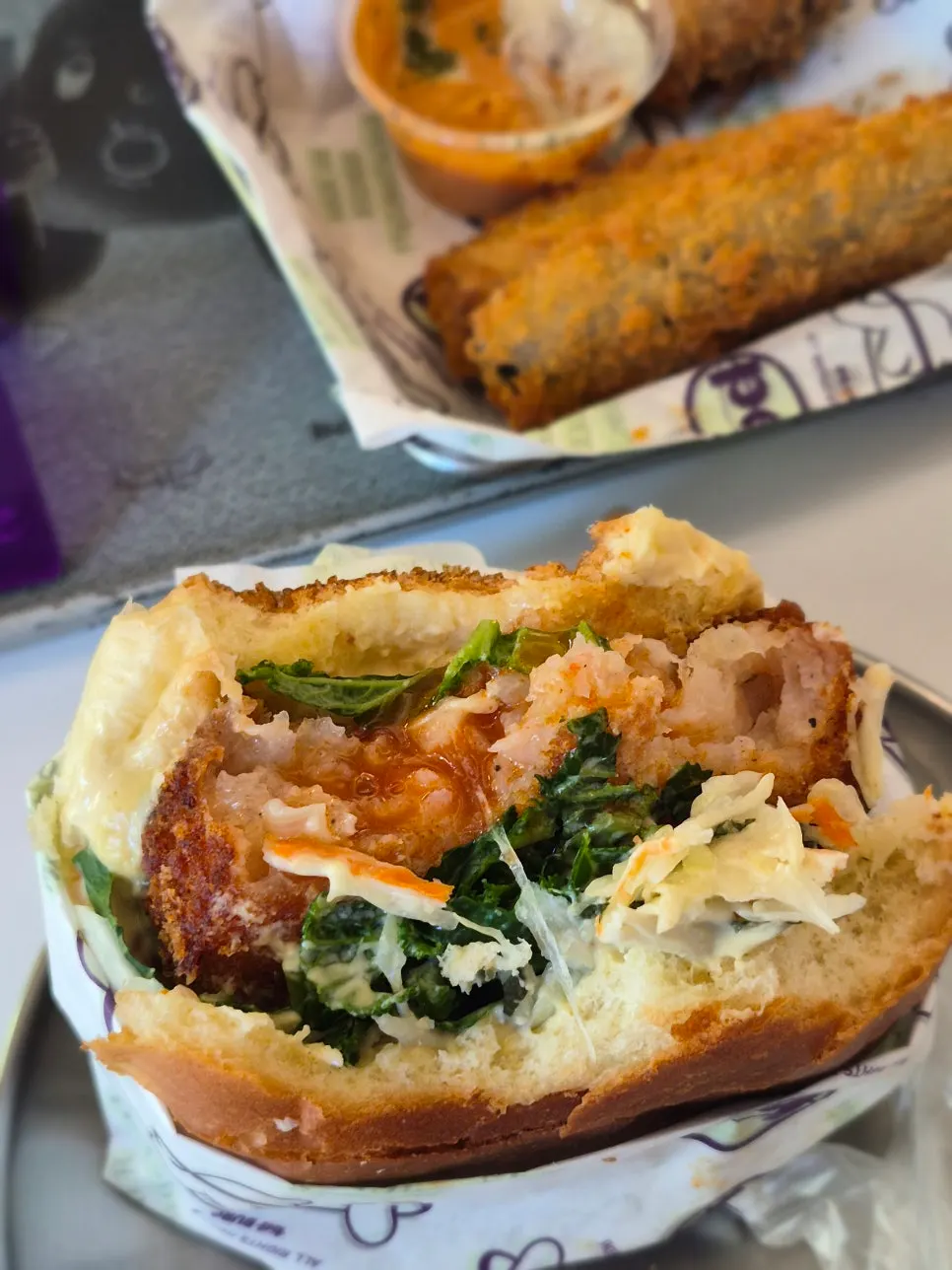 Burger with springy shrimp texture