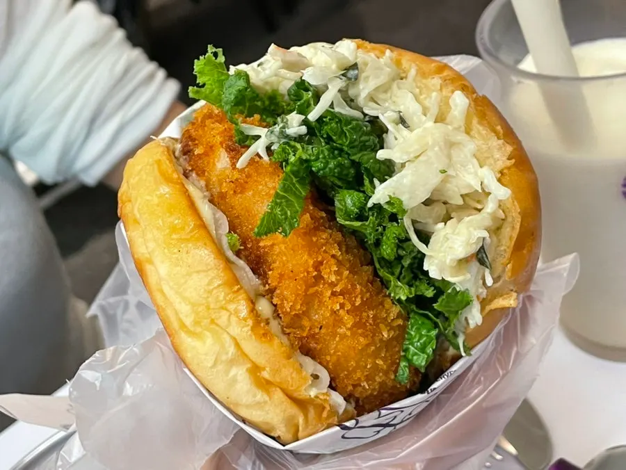 Close-up of the Wasabi Shrimp Burger