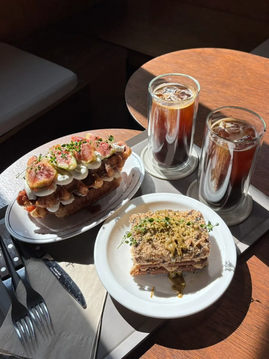 Fig croffle, Malenka, and Americanos