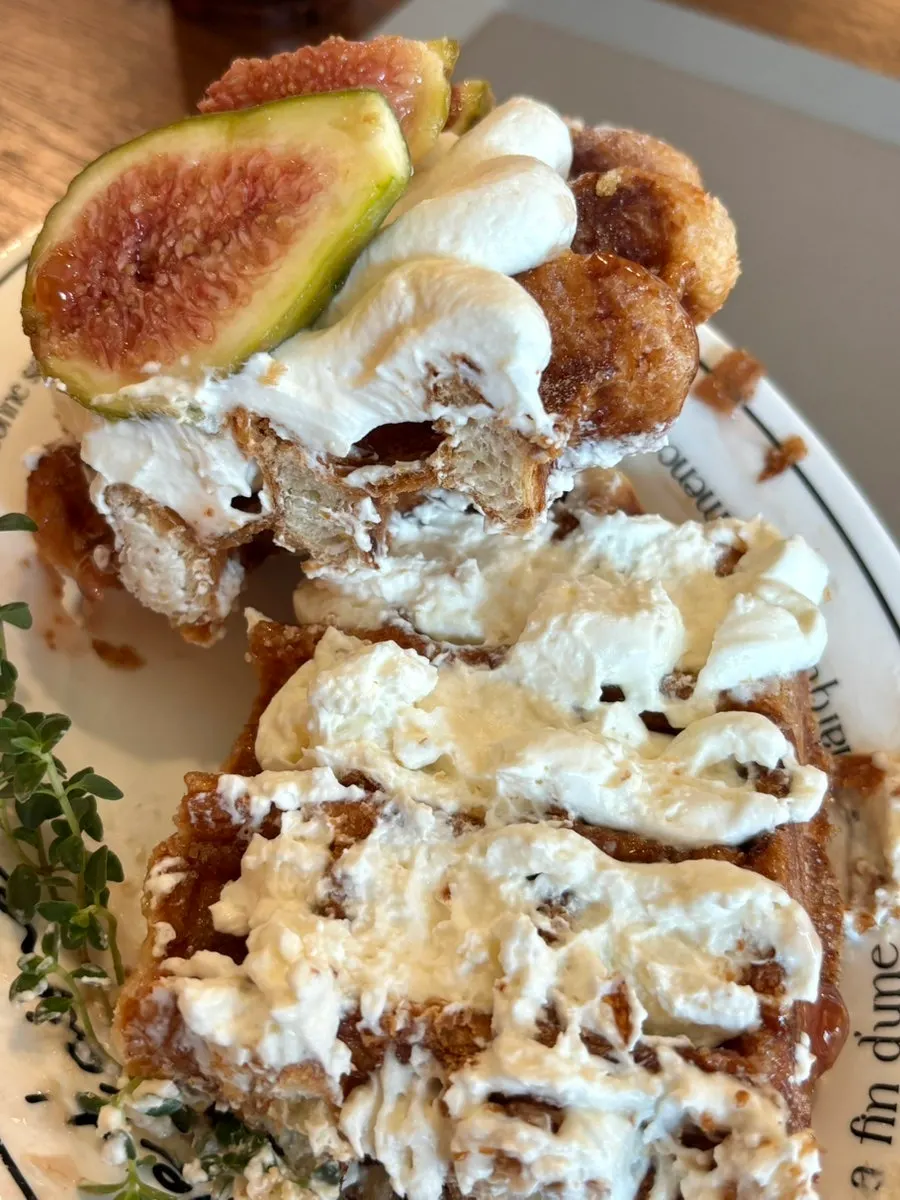 Fig croffle with Greek-yogurt whipped cream