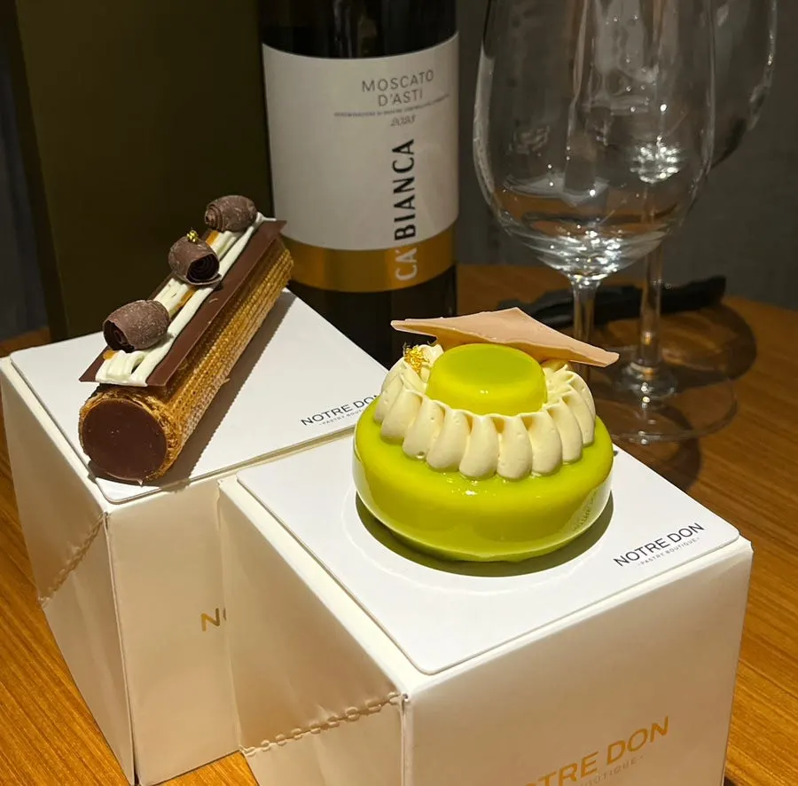 Salty Caramel Mille-feuille served alongside wine