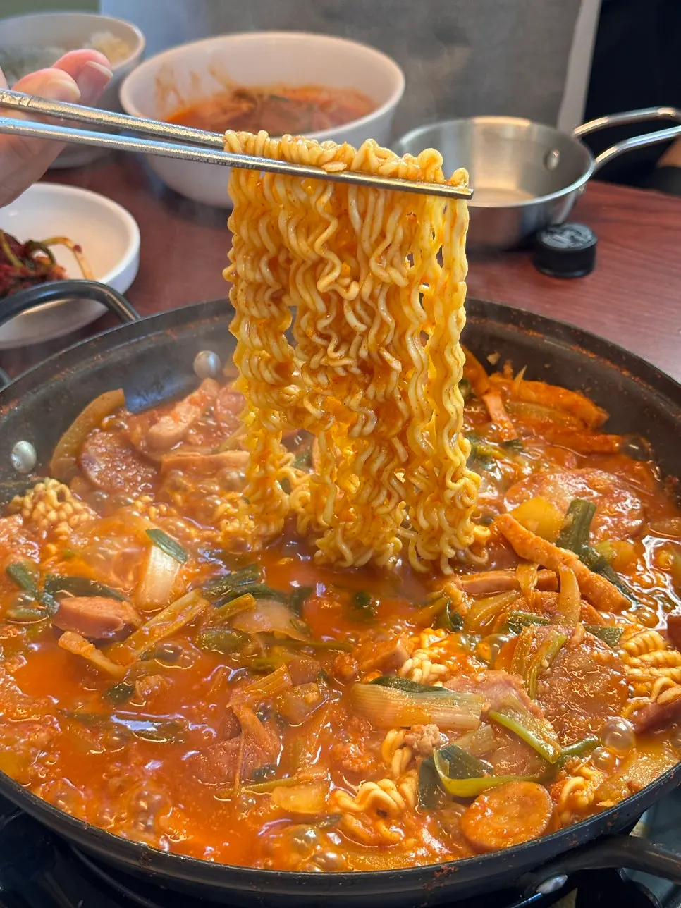 Budae jjigae with ramen noodles added