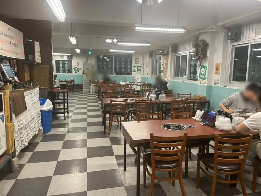 Full view of the dining hall full of old-school charm