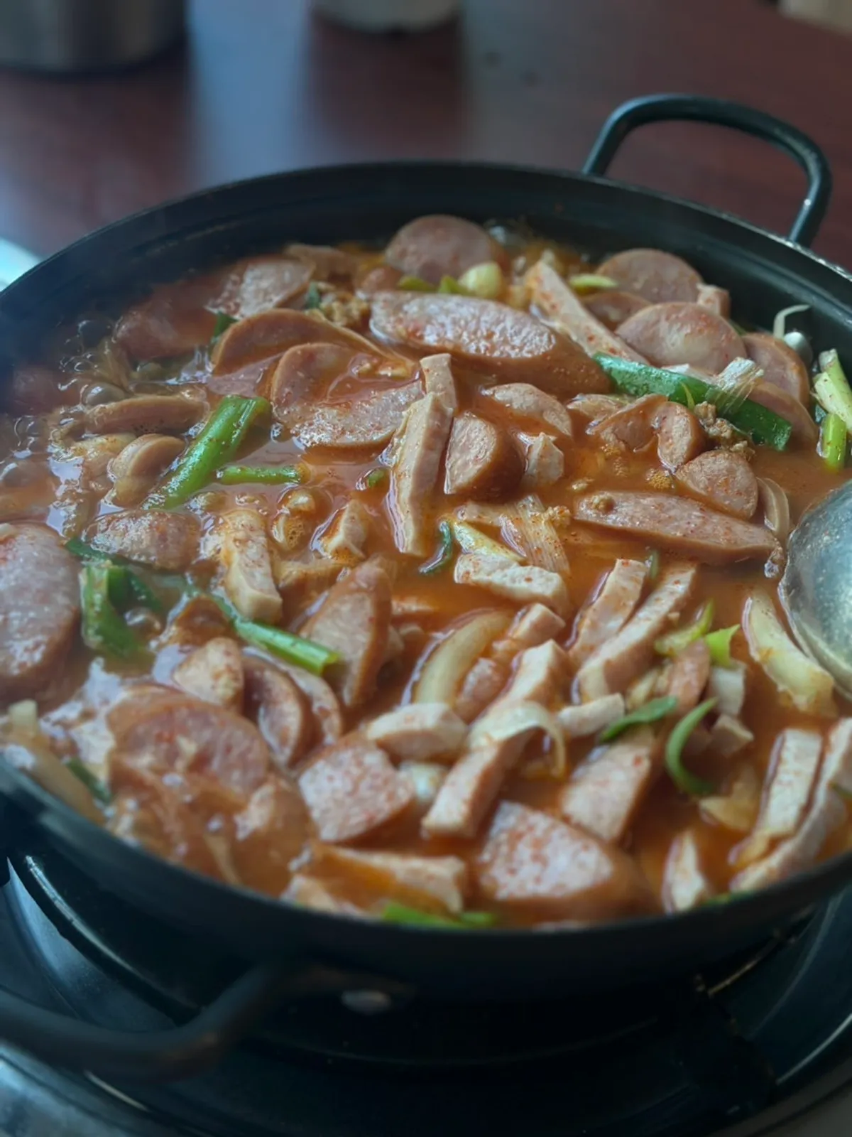 Sausage budae jjigae bubbling away
