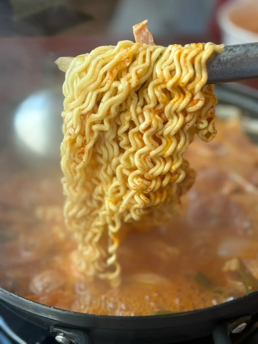 Jin Ramen noodles added to budae jjigae