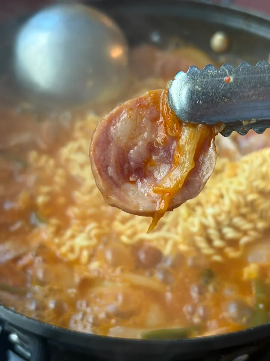 Rice soaked in budae jjigae broth