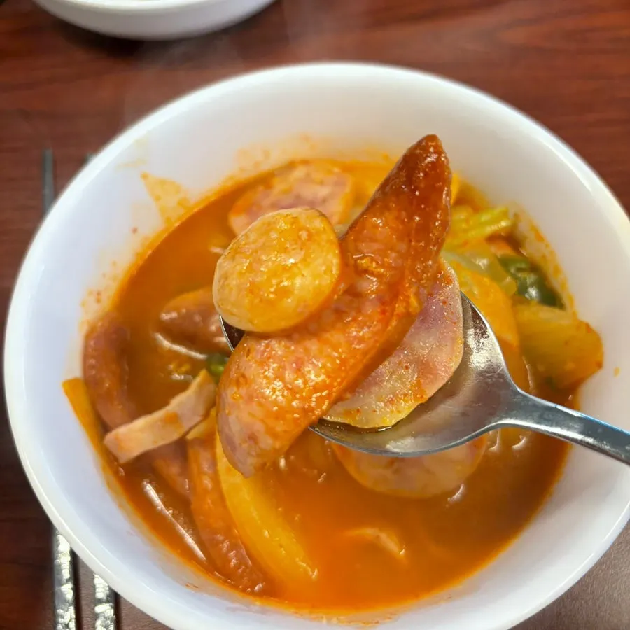 Budae jjigae generously filled with sausages