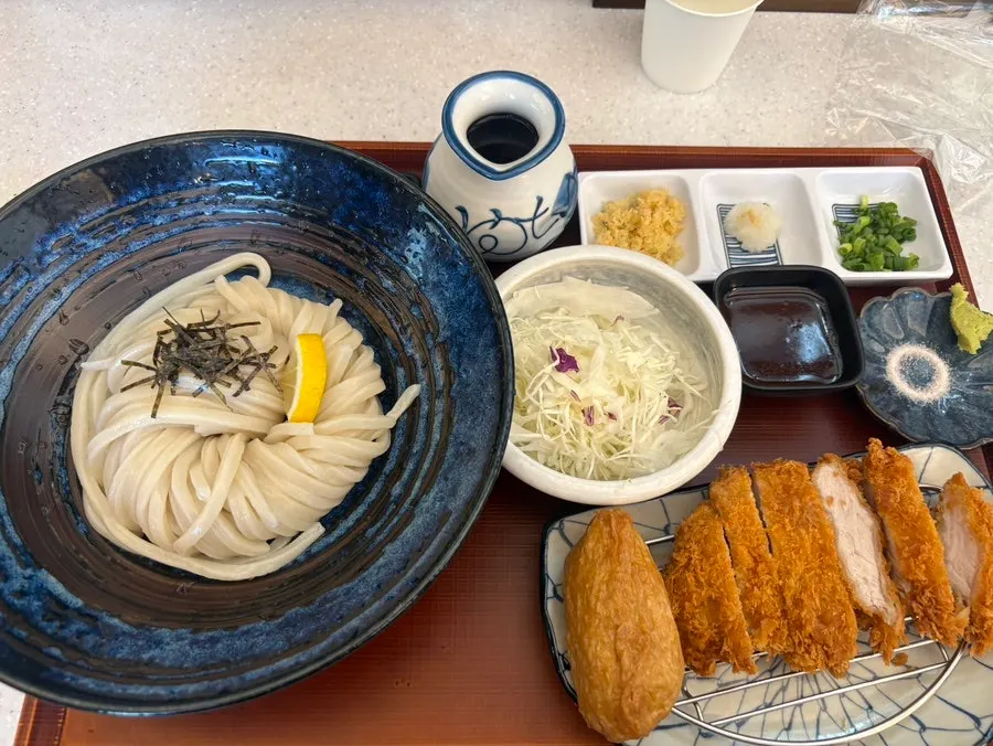 A neatly served bukkake udon set on the table