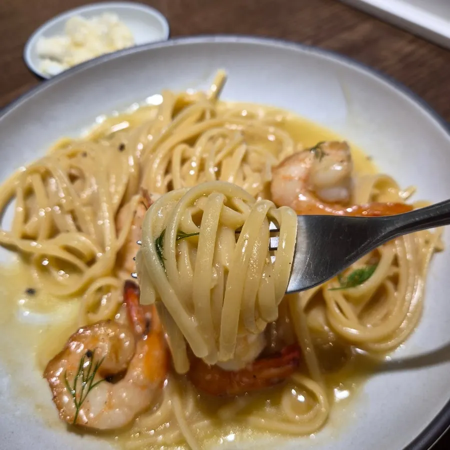 Shrimp butter pasta made with Isigny butter