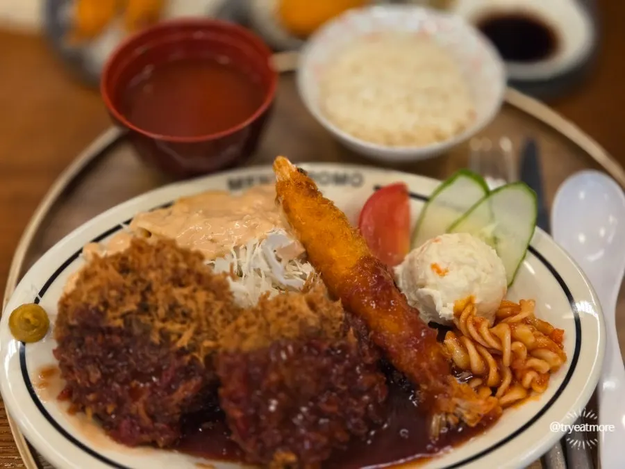 Korean-beef menchi katsu set and king prawn tempura