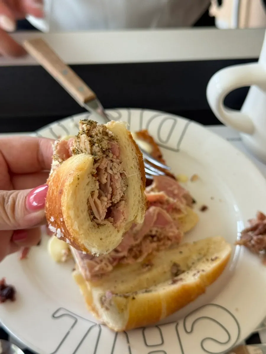 Jambon-beurre salted bread sandwich with basil