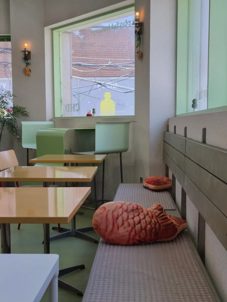 A table set with bingsu and bakery items together
