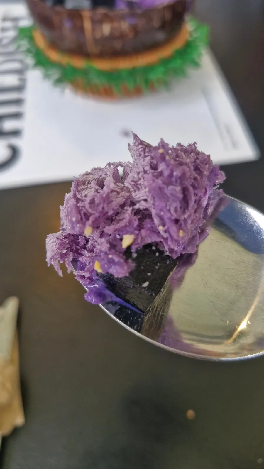 Ube bingsu dessert with soft milk ice