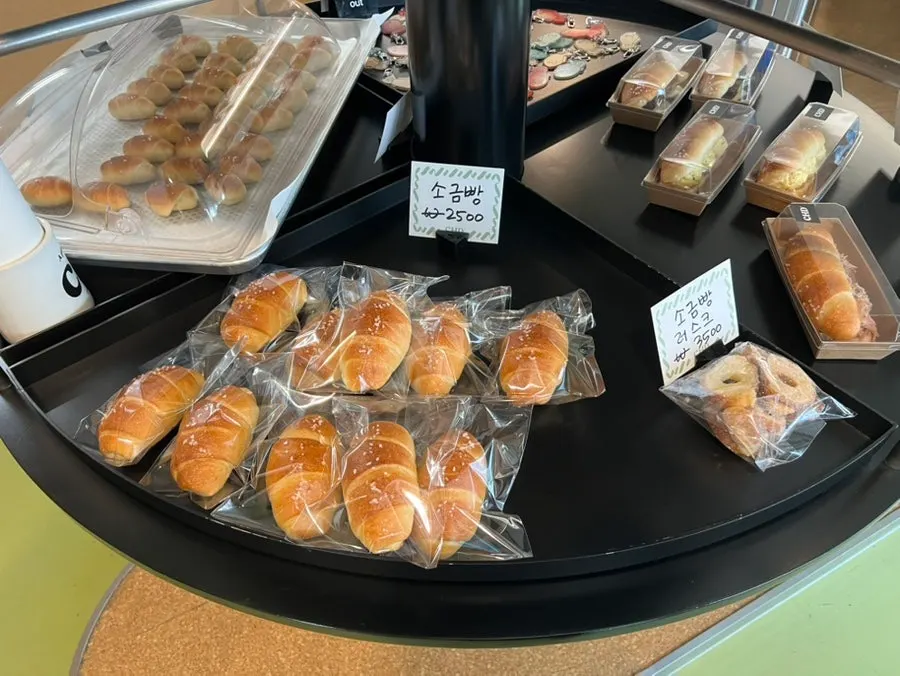 Showcase with several varieties of salted bread at Childish