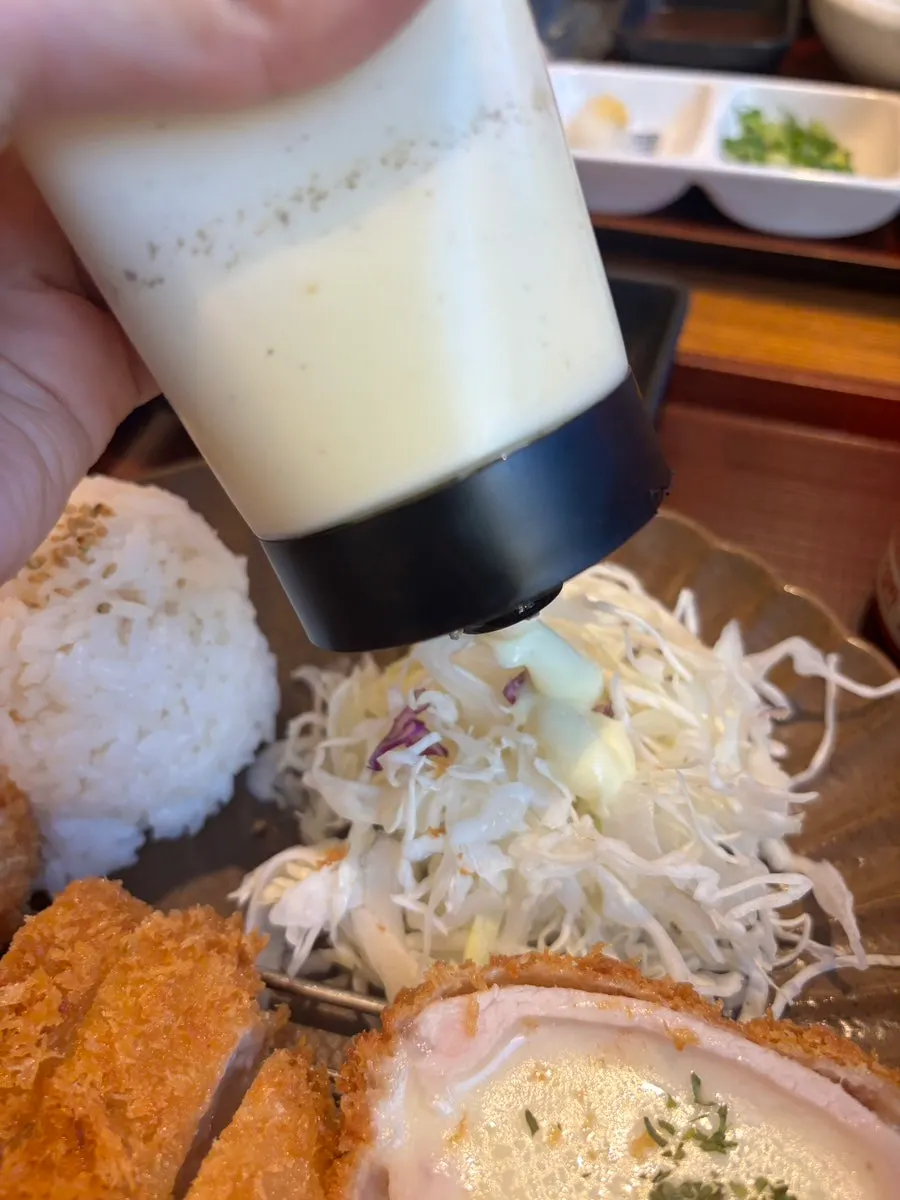 Two plates of cold udon and tonkatsu placed together on the table