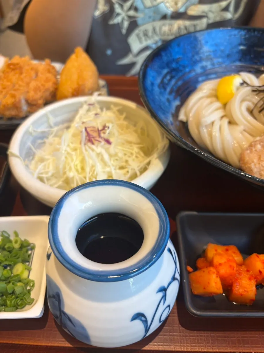 Bukkake udon noodles mixed with cool tsuyu