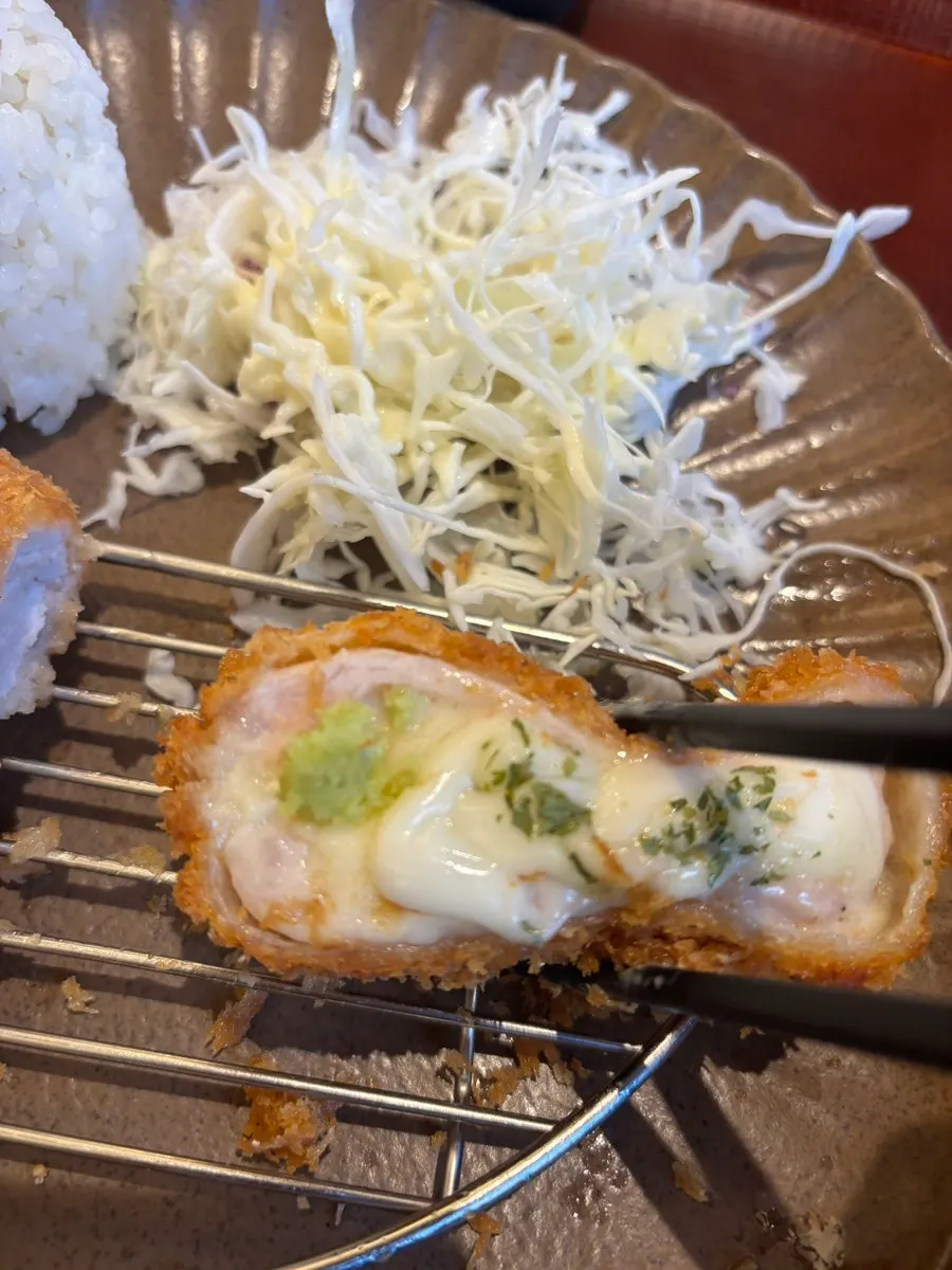 Cross-section of fresh pork loin tonkatsu