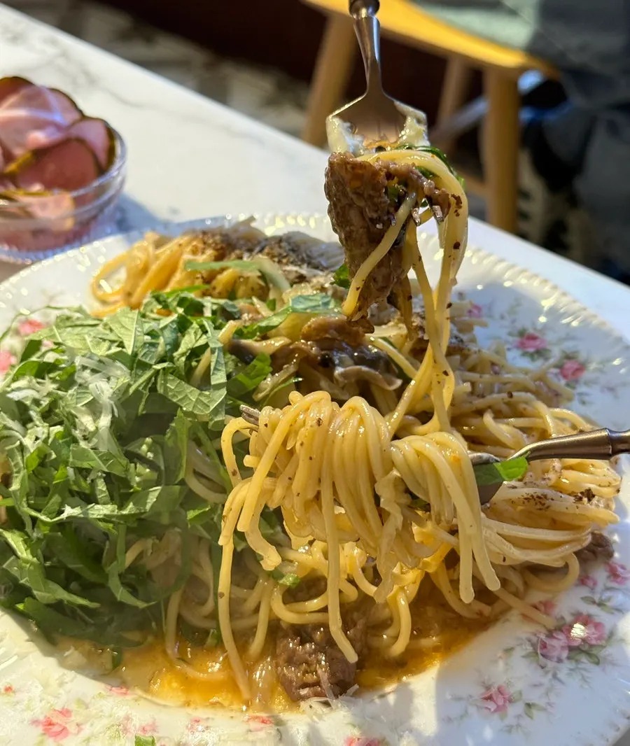 A plate of chadolbaegi perilla oil pasta