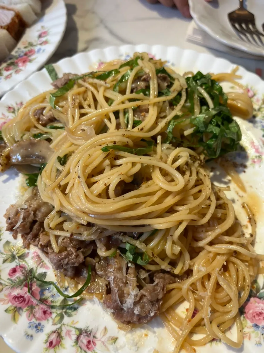 Perilla pasta with its egg yolk broken