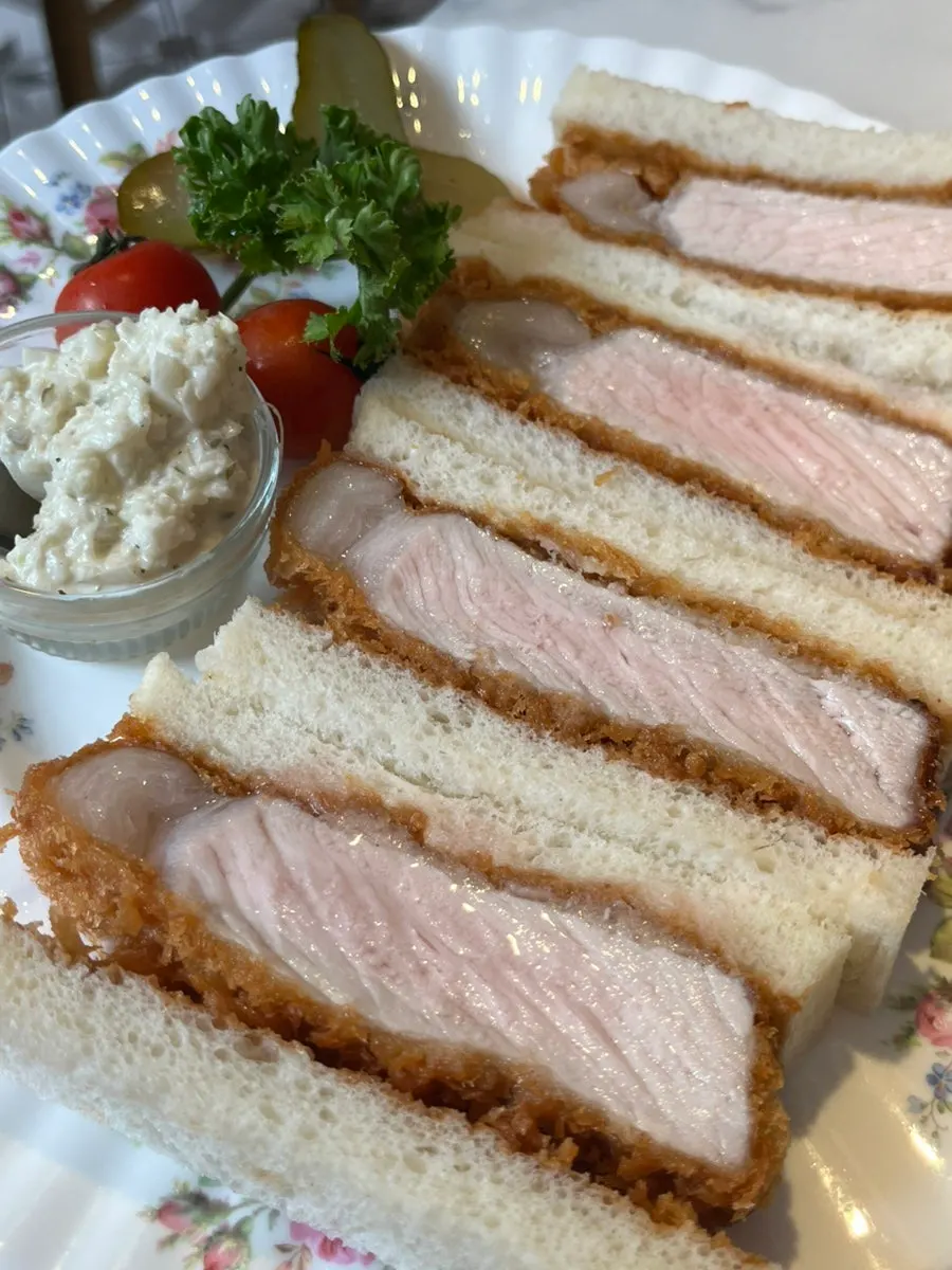 Katsu sando served with coleslaw
