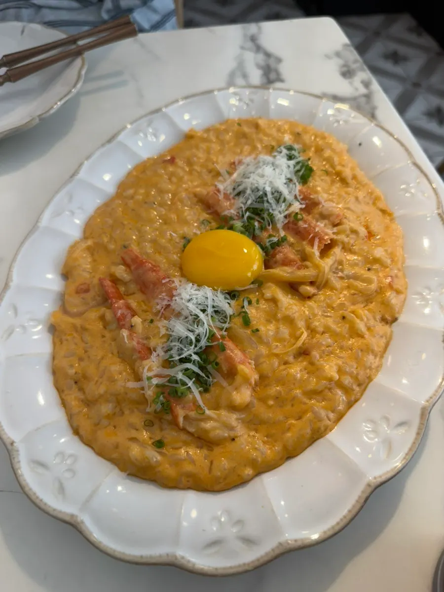 Close-up of Seongsu Darak's spicy crab risotto