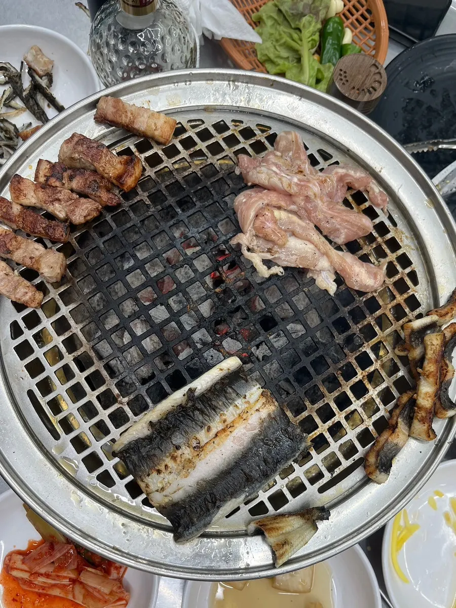 Grill piled high with eel