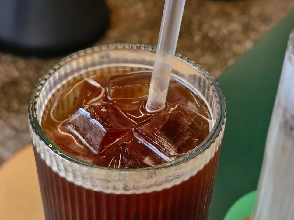 Frolla's Americano served alongside the panini