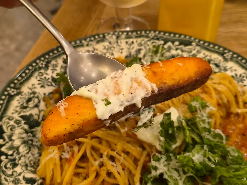 Thickly sliced salmon steak