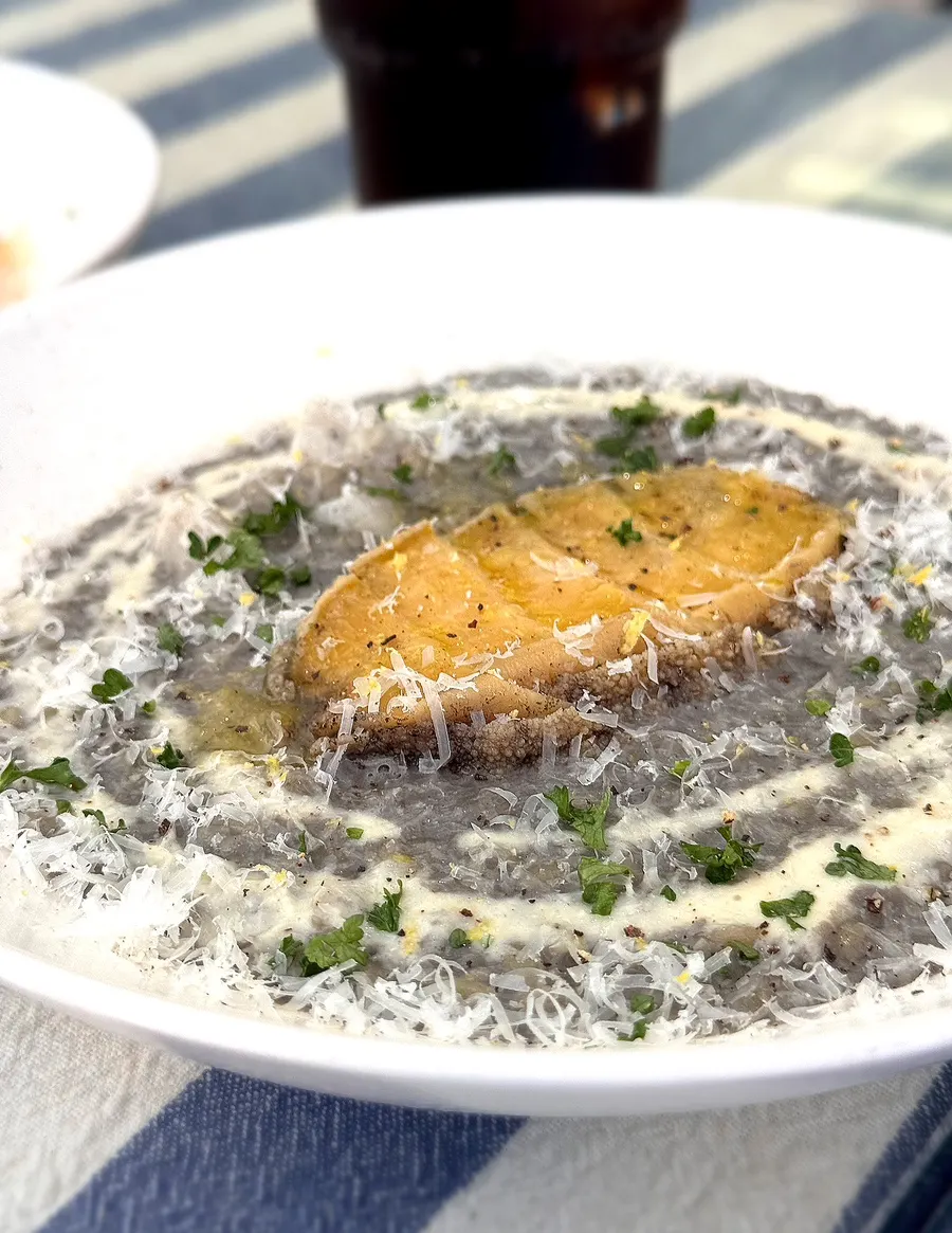 Abalone squid-ink risotto