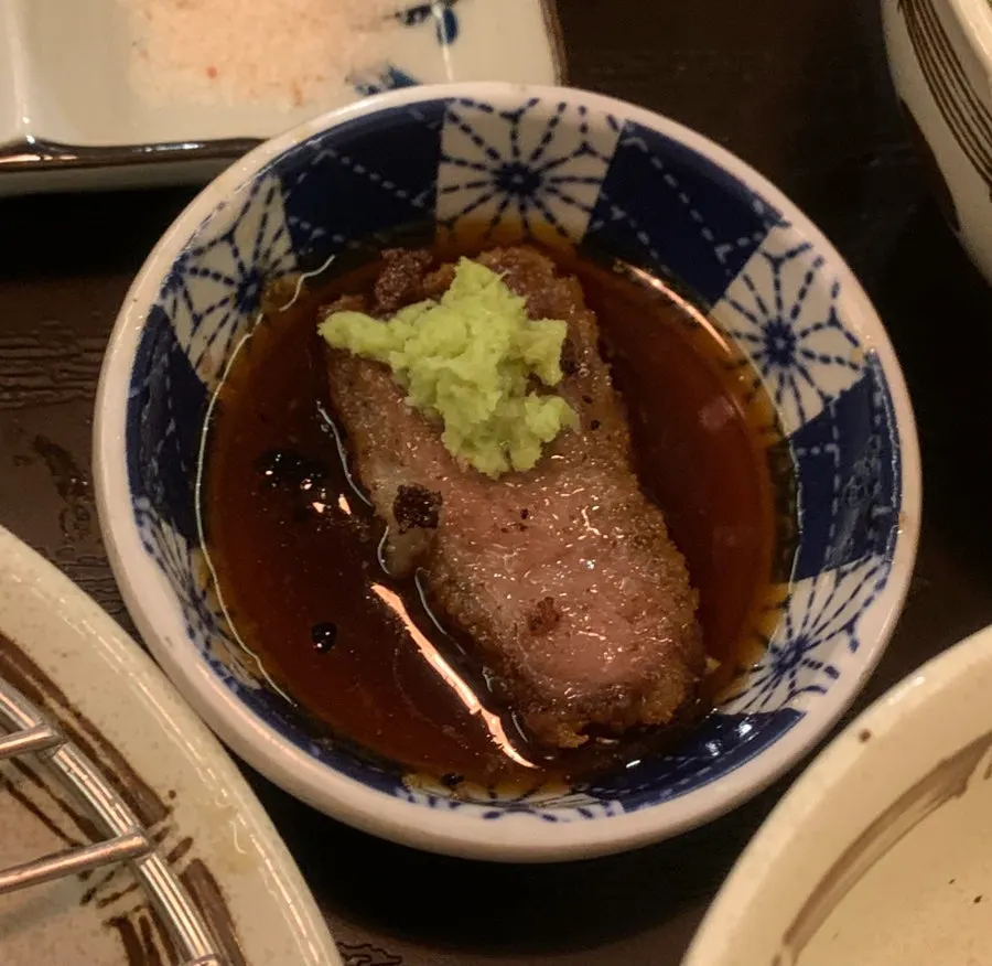 Butter-grilled gyukatsu with a small dish of special sauce