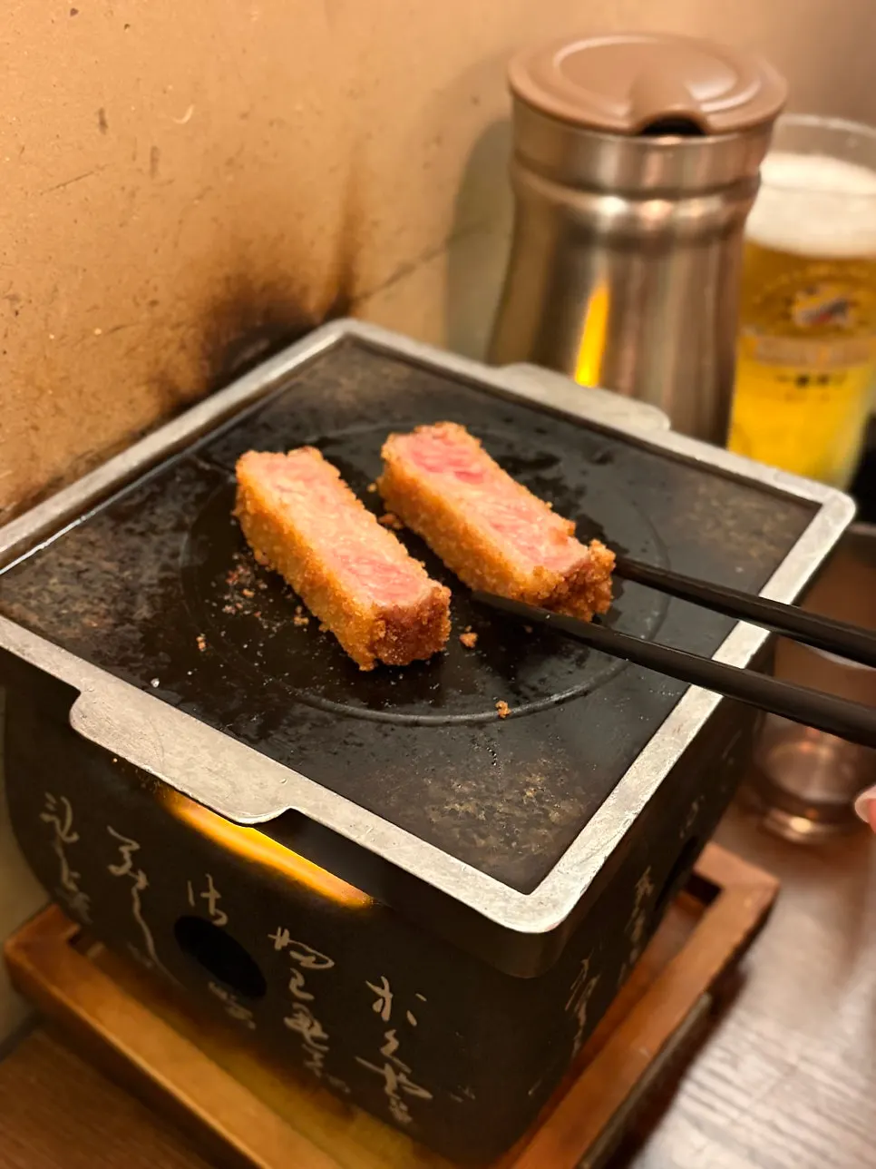 Sirloin beef katsu set served with a charcoal grill