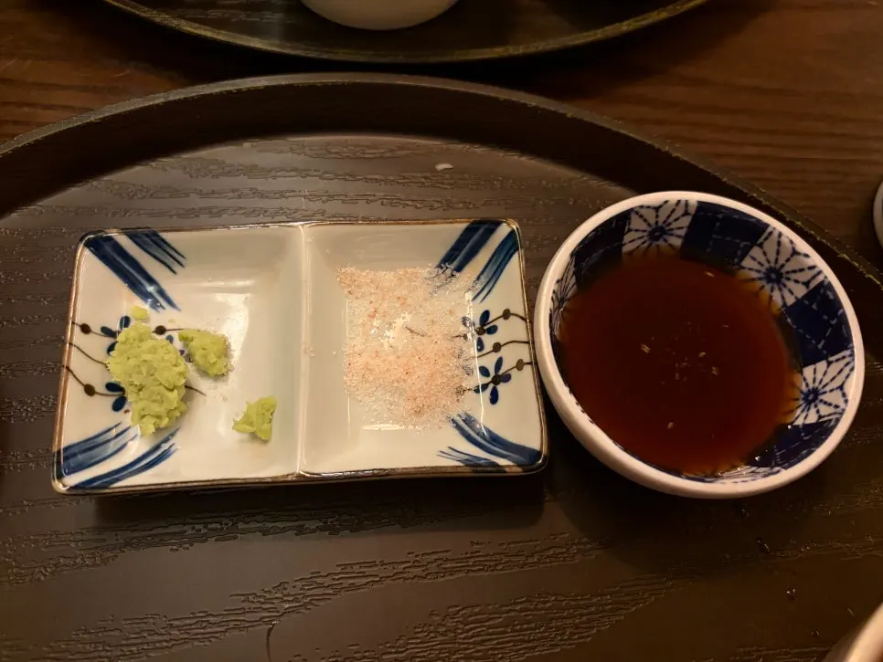 Tenderloin gyukatsu grilled on the burner and dipped in salt