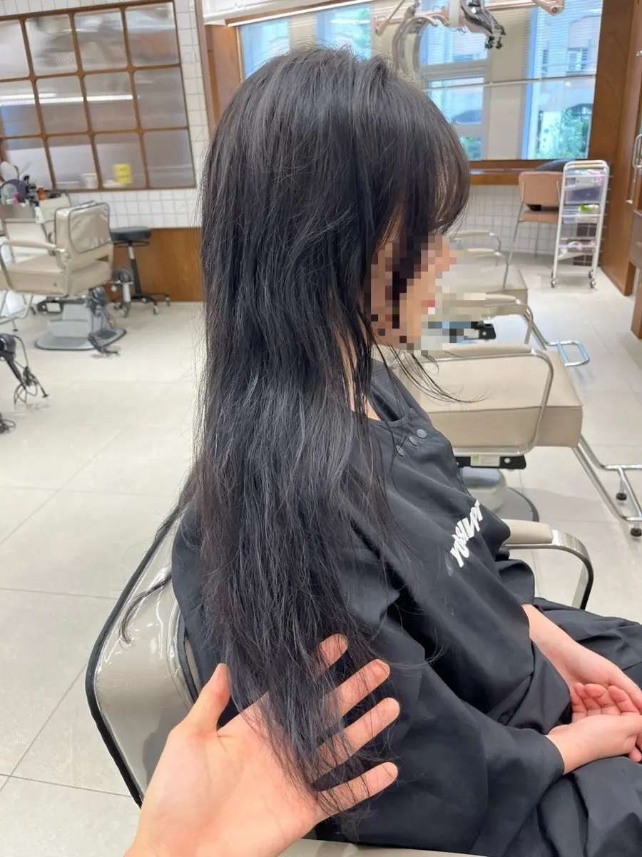 Before photo showing hair length prior to cutting