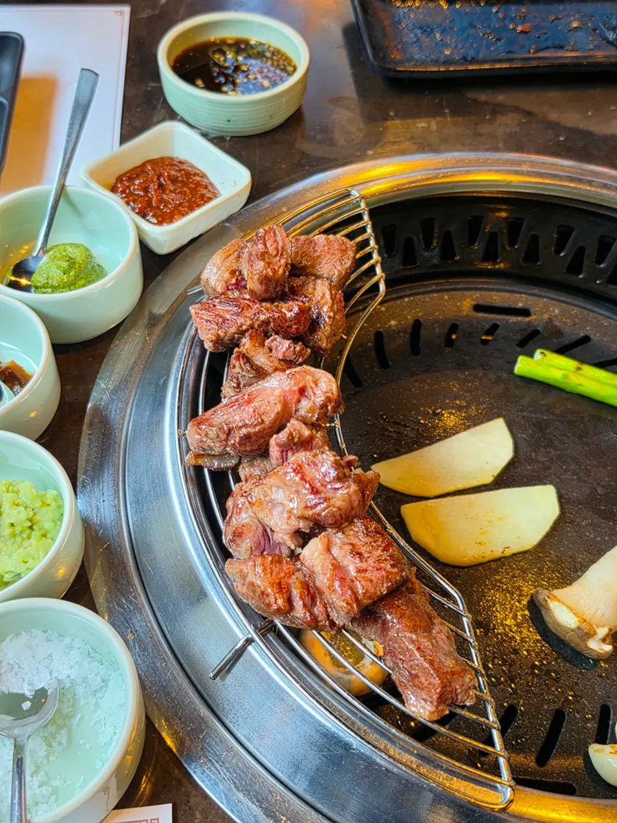 Grilled vegetables and abalone served as sides