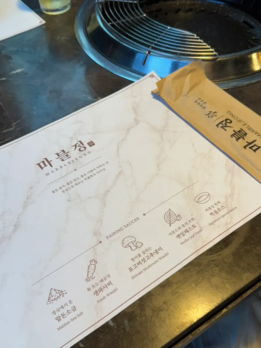 Table setting with water and utensils at Marblejeong