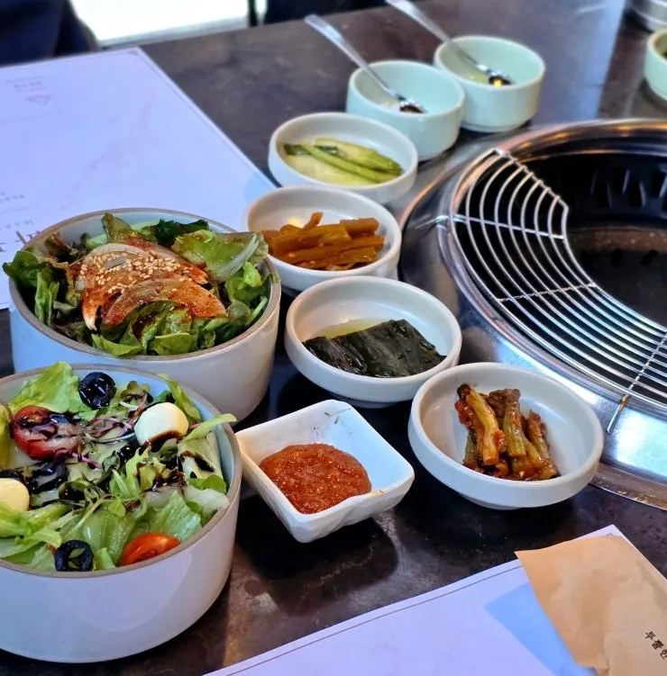 Salad and side dishes for Korean beef grill
