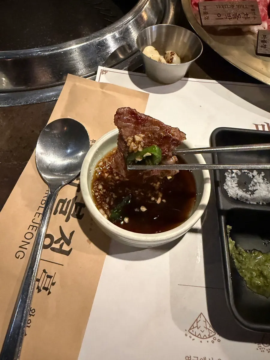 Beef sirloin placed on a mountain leek green