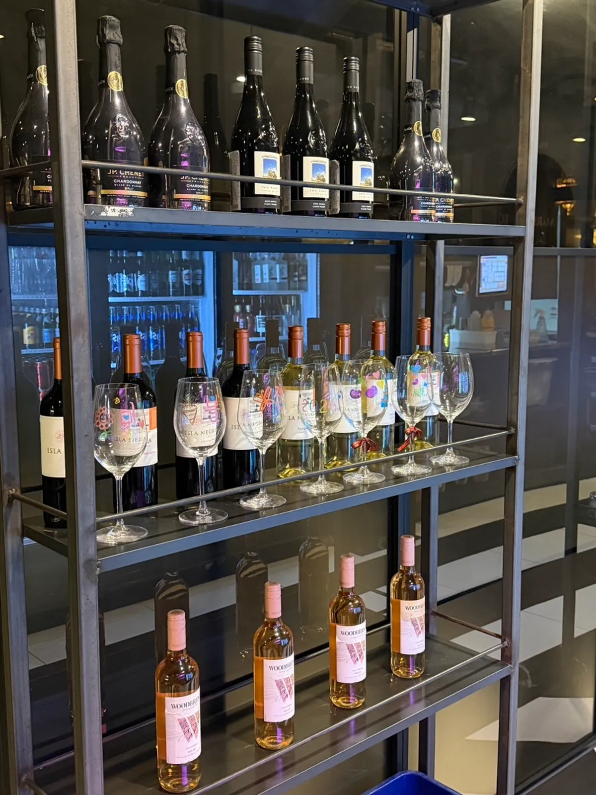 Wine bottles displayed at Marblejeong's entrance