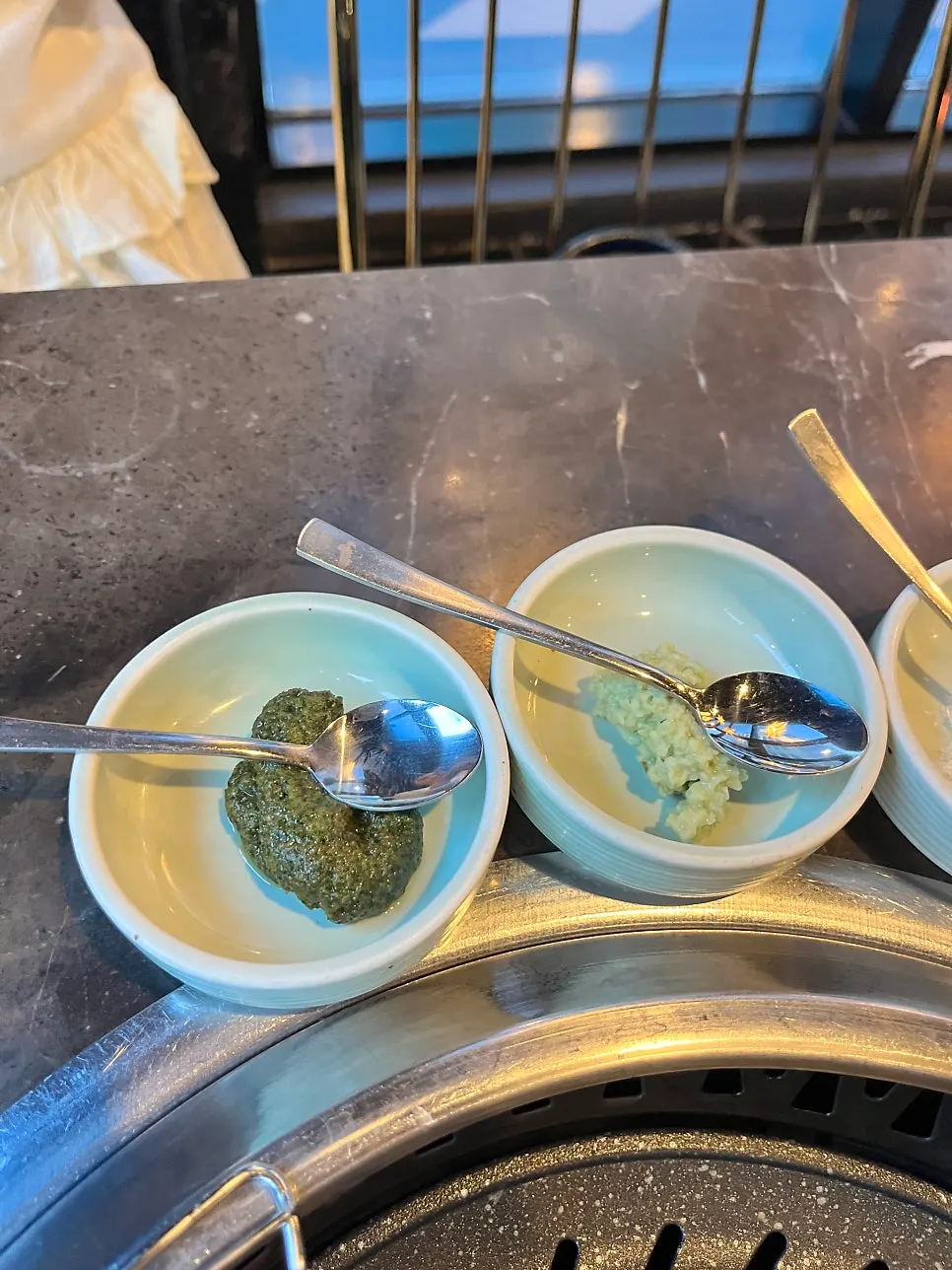Special sauces set on the table at Marblejeong