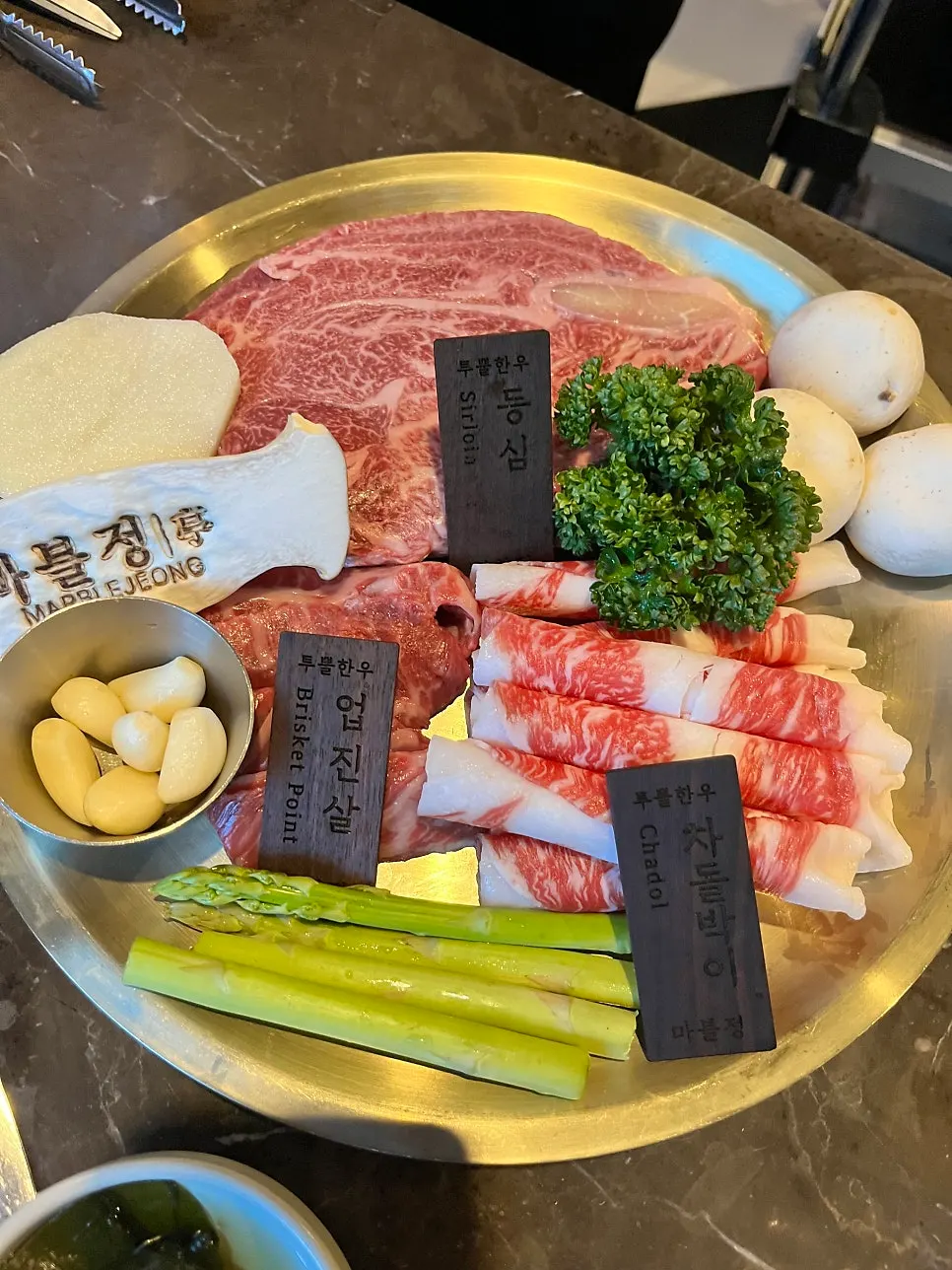 Bright red 1++ Korean beef with marbling