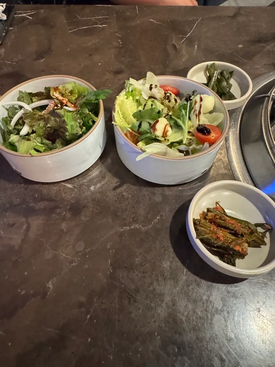 Marblejeong's basic table setting with salad and sauces laid out