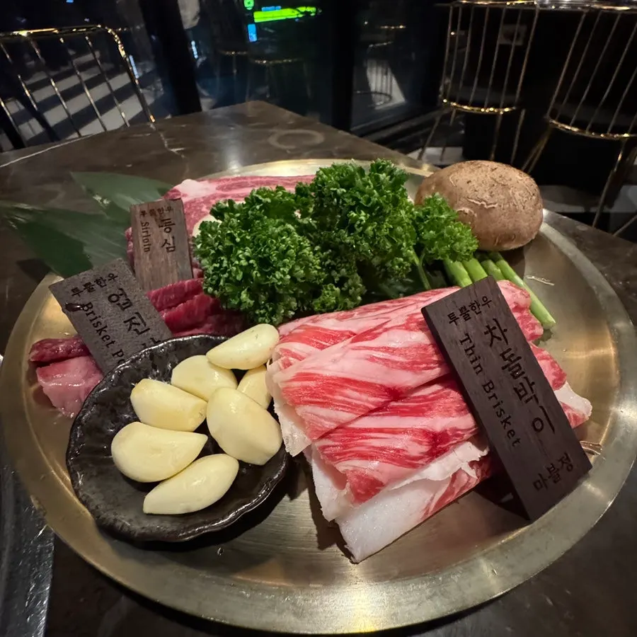 Two-plus Korean beef mixed grill with sirloin, brisket, and beef flank
