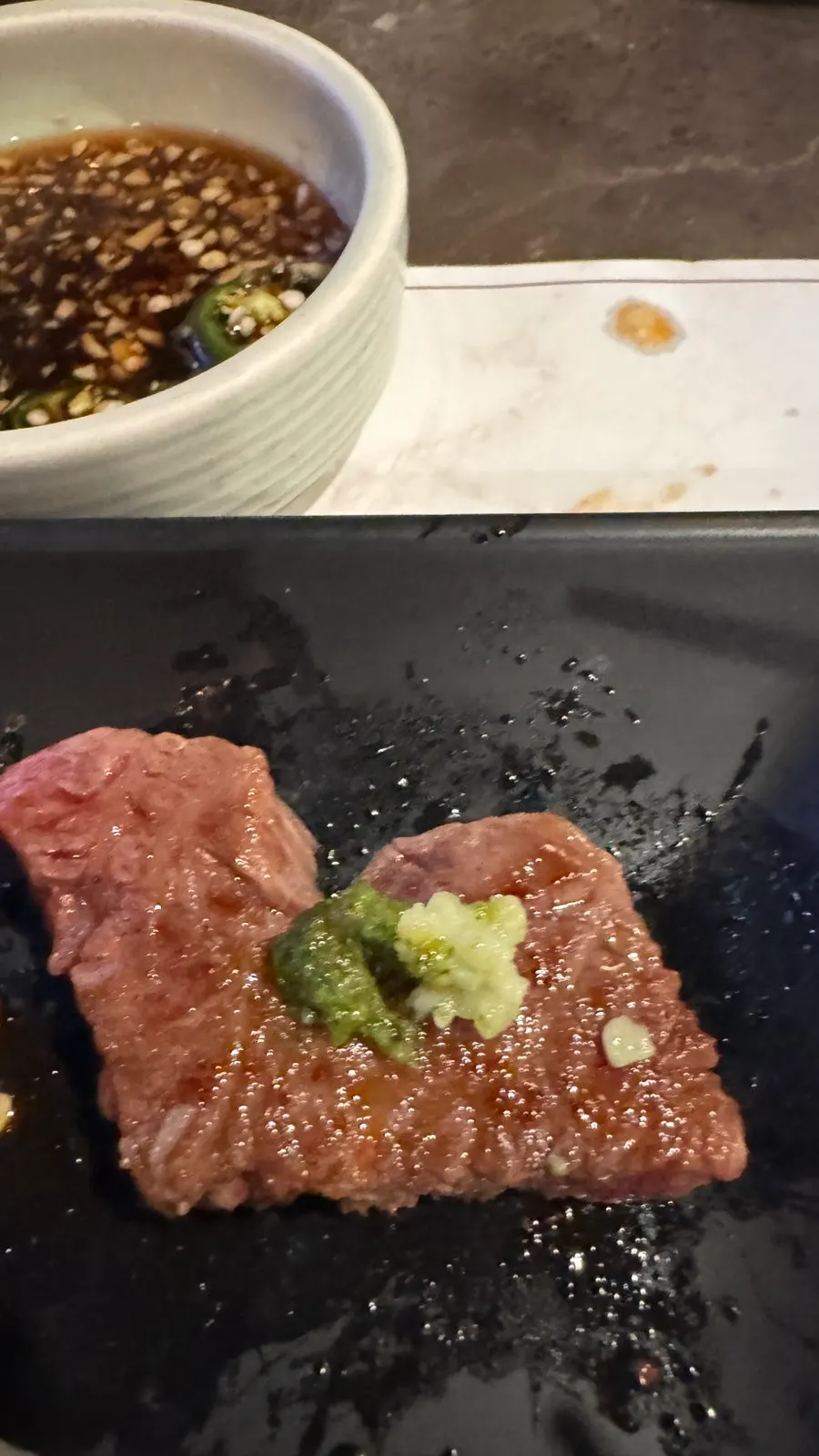 Grilled Korean beef plated after cooking
