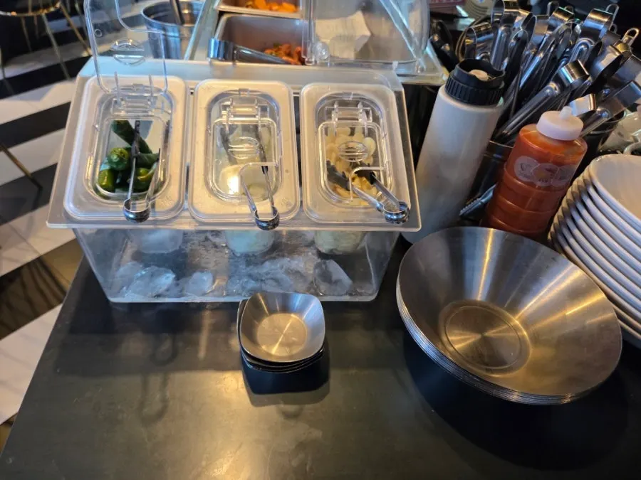 A plate of lettuce wrap vegetables from the self-bar
