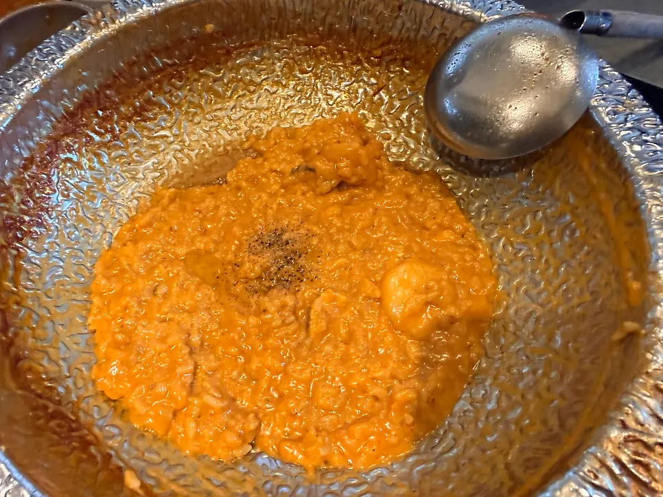 Close-up of the finished shrimp rosé risotto